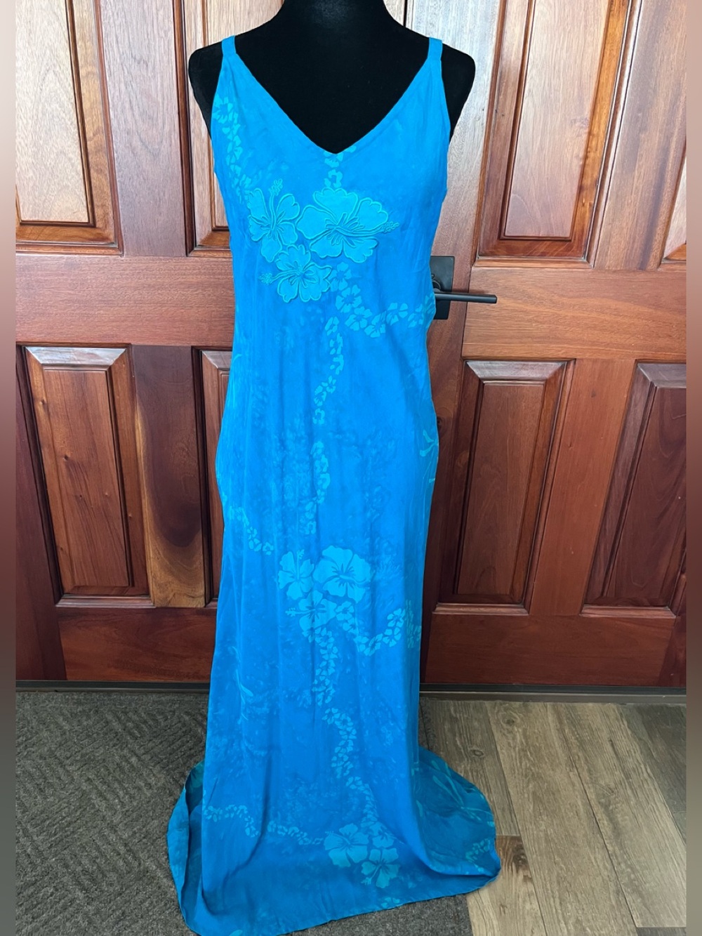Tropical Tantrum Maxi Dress Art To Wear Batik Hand Painted Hawaiian Hibiscus LG